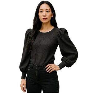 ASTR REVOLVE Black Textured Scoop Back Half Drape Sleeve Bodysuit Blouse Top